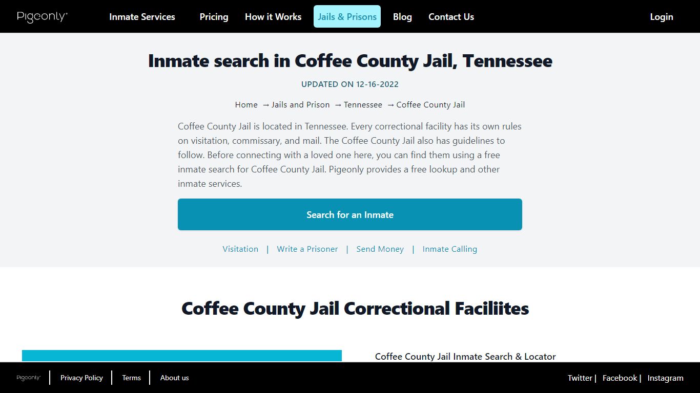 Inmate Search Coffee County Jail, Tennessee | Pigeonly